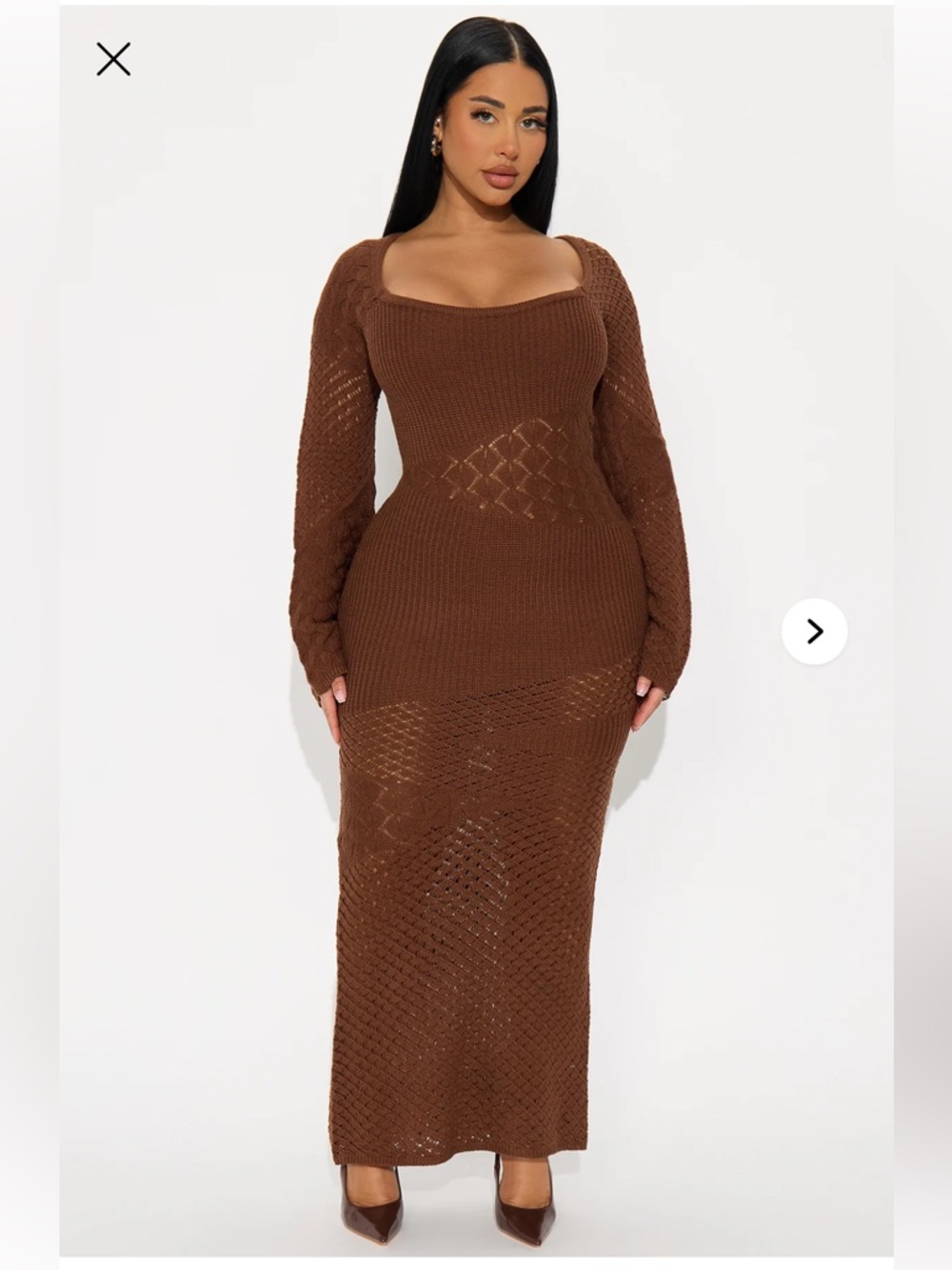 Fashion Nova Chocolate Brown Long Sleeve Knit Maxi Dress